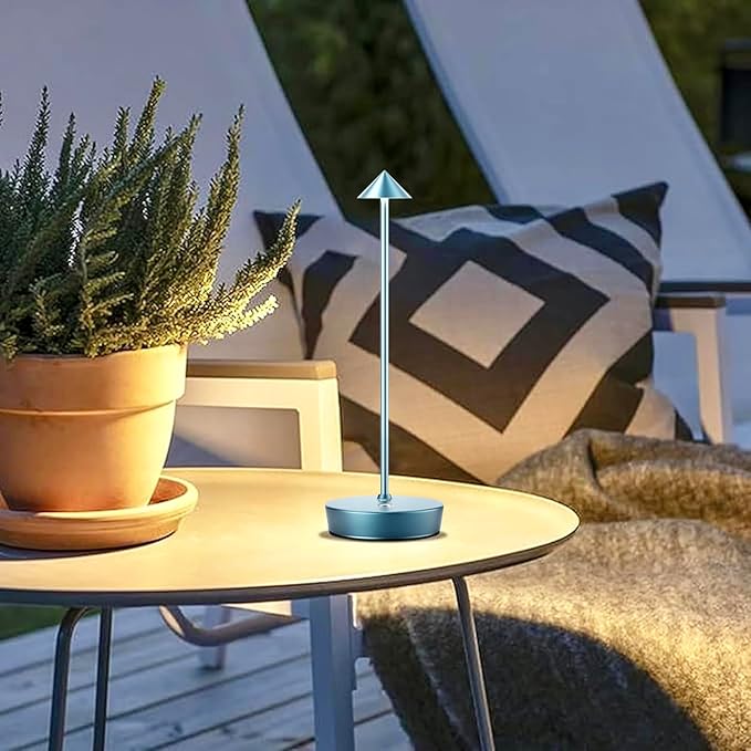 Set of 2 Rechargeable Cordless Table Lamp,6000mAh LED Battery Operated Desk Lamp Touch 3 Color Dimming Portable Outdoor Waterproof Table Light for Patio/Restaurant/Dining/Home (Blue) - LeafyLoom