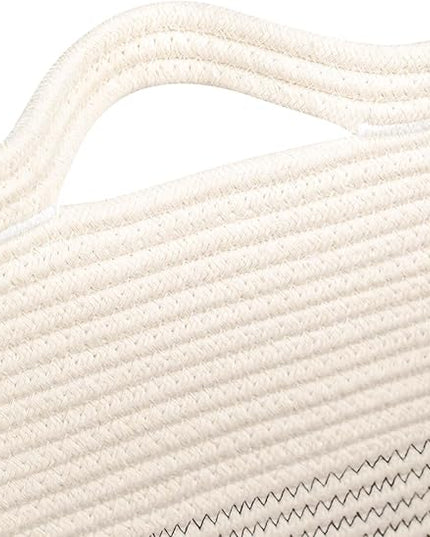 Cloth Large Blanket Basket,Storage Basket Bins Rectangle Small Woven Baskets for Storage, Nursery Cotton Rope Basket Living Room, Toy Basket For Organizing, Clothes Laundry Baskets set of 2 - LeafyLoom