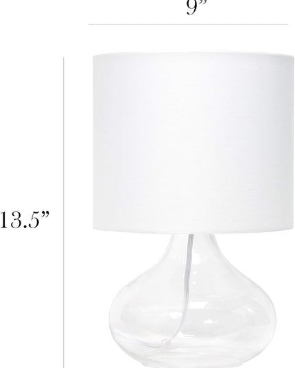 Simple Designs LT2063-CLW Small Glass Raindrop Bedside Table Lamp with White Fabric Shade, Clear - LeafyLoom