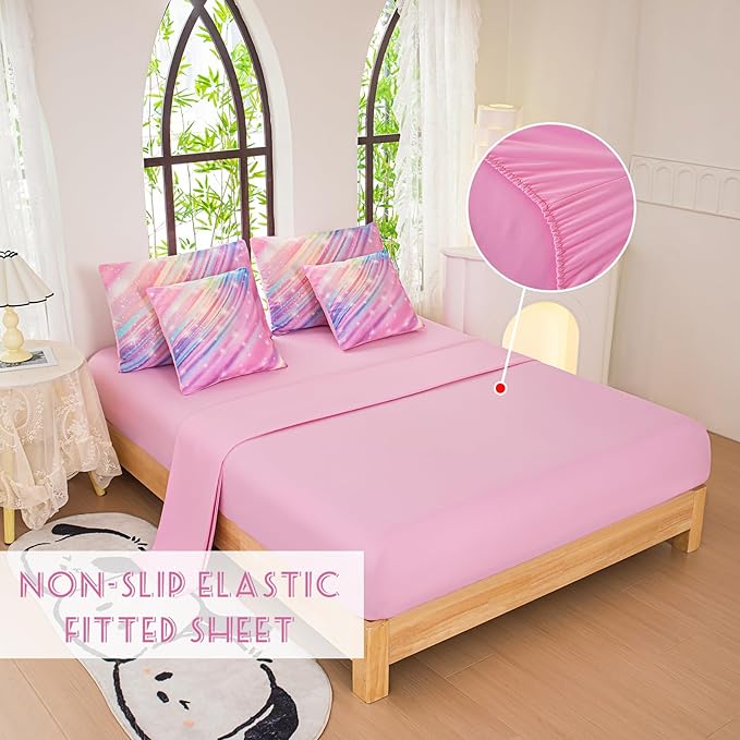 Twin Comforter Set for Girls Galaxy Bedding 7pieces, Ombre Bedding Comforter Sets Rainbow Comforter Glitter Bedding Twin Teen Comforter Sets for Girls - LeafyLoom