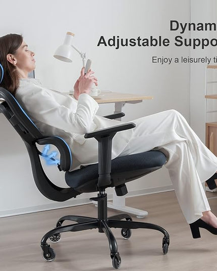 Ergonomic Office Chair - Mesh Office Chair High Back, Rolling Desk Chair, Executive Swivel Chair, Computer Chair with 3D Adjustable Armrest, 3D Lumbar Support, Blade Wheels, Adjustable Headrest - LeafyLoom