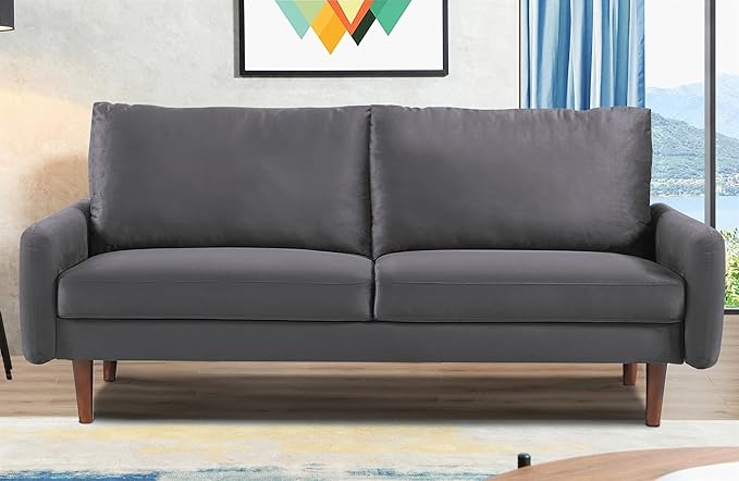 US Pride Furniture Kent Modern Velvet Sofa, Comfortable 3 Seater Couch for Living Rooms and Small Spaces, Ideal Studio Apartment Furniture with Sleek Design, Grey - LeafyLoom