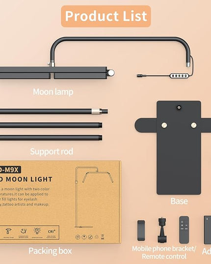 cenoz Lash Light for Eyelash Extensions, 36" Esthetician Light, Half Moon Light, Dual Arm LED Tattoo Light, Adjustable Floor LED Lamps for Makeup, Photography, Selfie, Video Recording(BLACK) - LeafyLoom