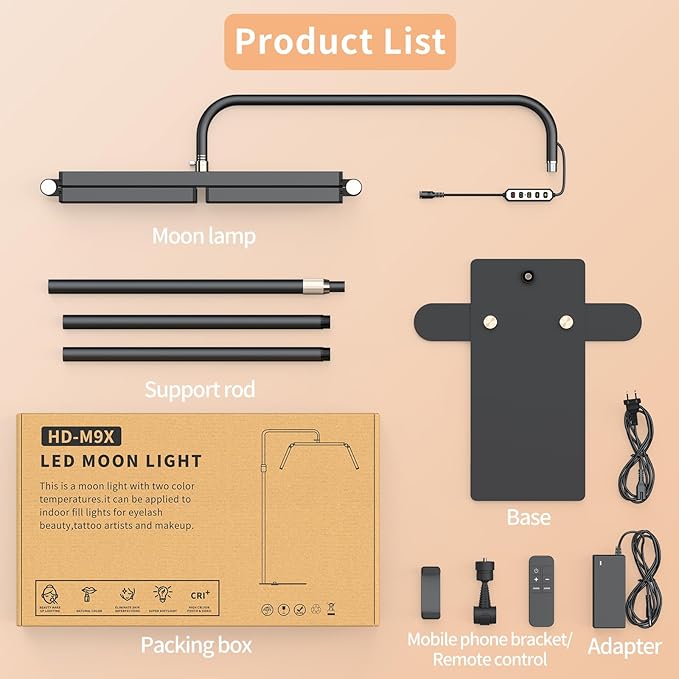 cenoz Lash Light for Eyelash Extensions, 36" Esthetician Light, Half Moon Light, Dual Arm LED Tattoo Light, Adjustable Floor LED Lamps for Makeup, Photography, Selfie, Video Recording(BLACK) - LeafyLoom