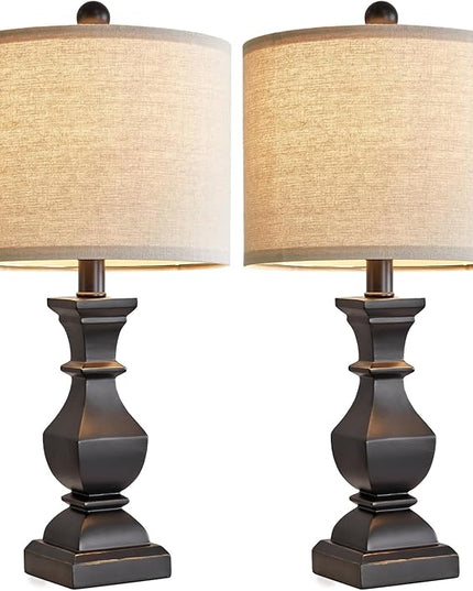 PoKat 20.5" Mid Century Table Lamp Sets of 2 for Living Room Retro Style Farmhouse Table Lamp for Bedroom Classic Beige Resin Bedside Night Light Lamps, Suitable for Small Place - LeafyLoom