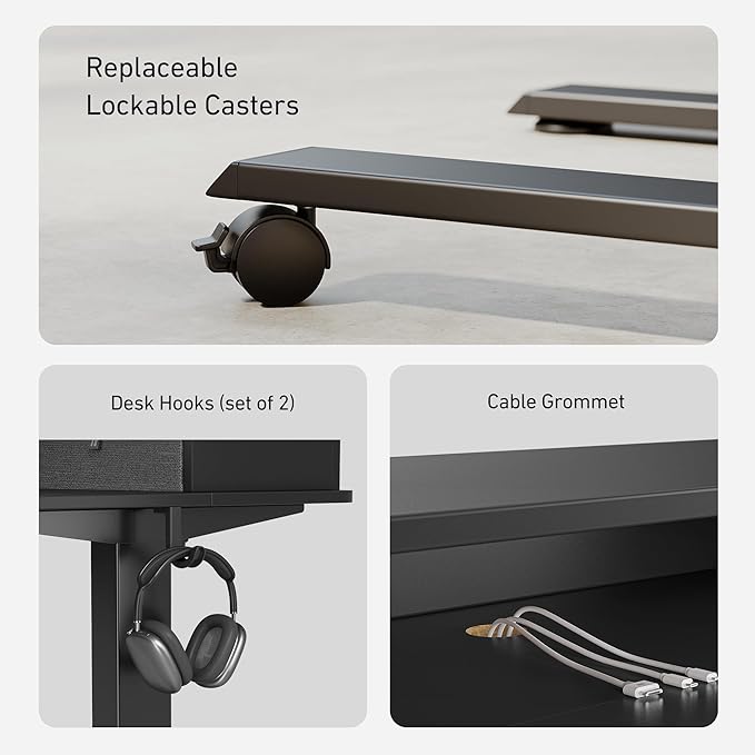 FEZIBO Sturdy Height Adjustable Electric Standing Desk with Drawers, 55 x 24 Inch Stand Up Table with Large Storage Shelf, Sit Stand Desk, Black Top - LeafyLoom