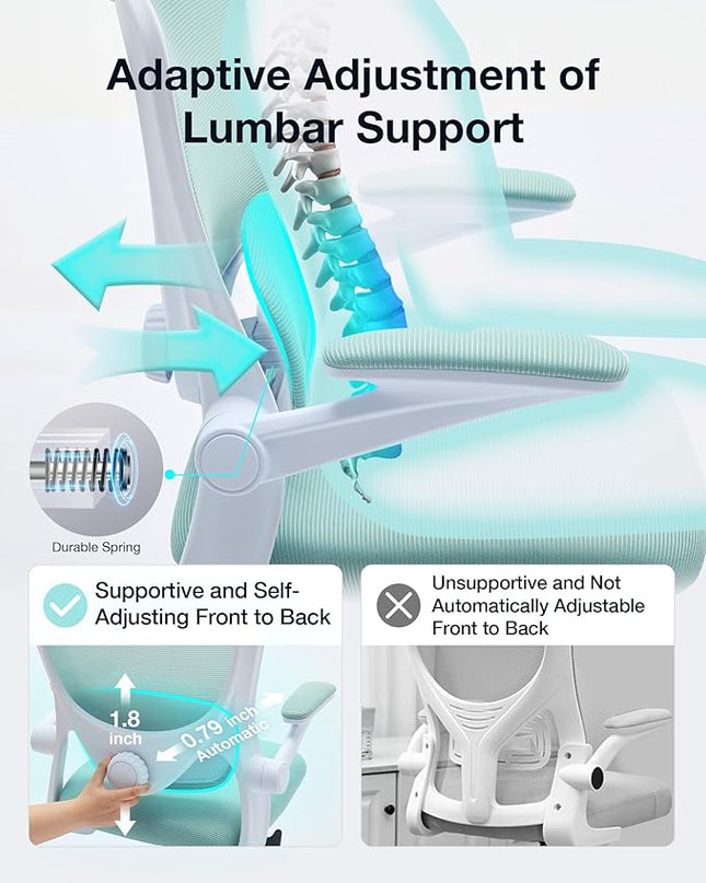 Ergonomic Office Chair with Tilt-Lock, Home Office Desk Chair with Auto Lumbar Support, High Back Mesh Desk Chair with Adjustable Headrest, Swivel Task Chair or Study Room Bedroom,Lake Blue - LeafyLoom
