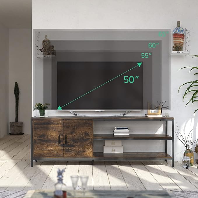 Novilla Retro Farmhouse TV Stand for TVs up to 65 Inches, Living Room Entertainment Center for Flat/Curved Screen, 58 Inches, Brown - LeafyLoom