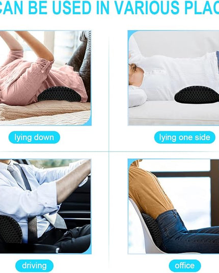 Lumbar Support Pillow - Memory Foam for Low Back Pain Relief, Ergonomic Streamline Car Seat, Office Chair, Recliner and Bed (black) - LeafyLoom