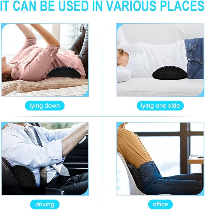 Lumbar Support Pillow - Memory Foam for Low Back Pain Relief, Ergonomic Streamline Car Seat, Office Chair, Recliner and Bed (black) - LeafyLoom