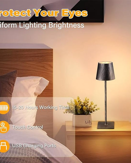 2 Pack Cordless Table Lamps, 3 Colors Stepless Dimming, 5000mAh Rechargeable Battery LED Desk Lamp for Bedroom/Couple Dinner/Desk/Cafe/Dining Room/Terrace(Antique Copper) - LeafyLoom