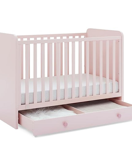 Delta Children babyGap Graham 4-in-1 Convertible Crib with Storage Drawer + Brannan Bear Bookcase with Bins + Brannan Bear Wall Shelf with 4 Hooks, Blush Pink/Dark Pink (Bundle) - LeafyLoom