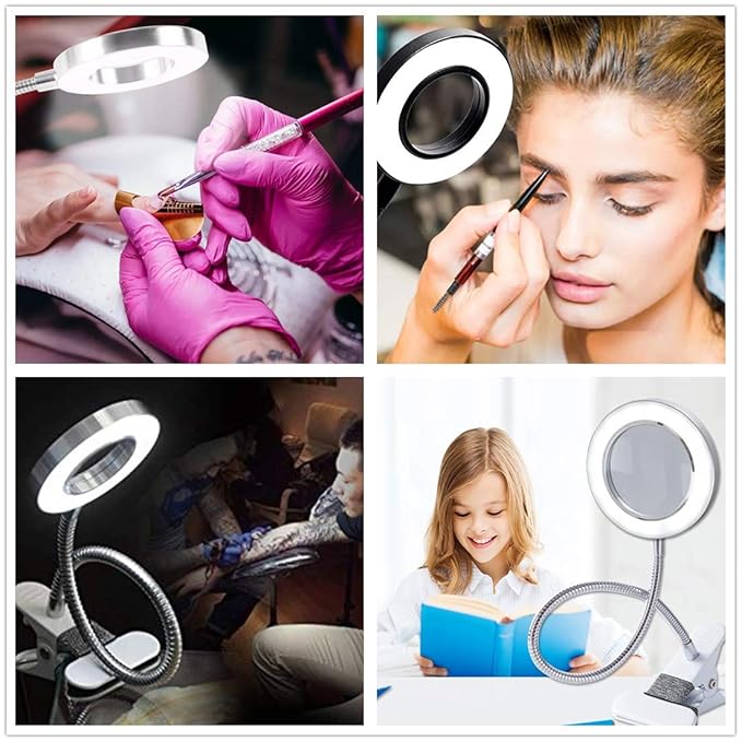 Clip on Lamp Pinkiou Desk Lamp with Clamp for Night Reading Nail Art Makeup Salon LED USB Book Light Clip Clamp Lamp 360°Flexible Gooseneck Bed Lamp 3 Color Models - LeafyLoom
