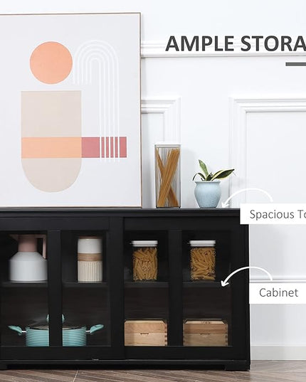 HOMCOM Sideboard Buffet Cabinet, Stackable Credenza, Coffee Bar Cabinet with Sliding Glass Door and Adjustable Shelf, Black - LeafyLoom