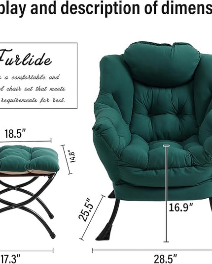 Lazy Chair with Ottoman, Modern Chair with Folding Footrest, Lounge Accent Chair, Comfortable Reading Chair (Peach Dark Green) - LeafyLoom