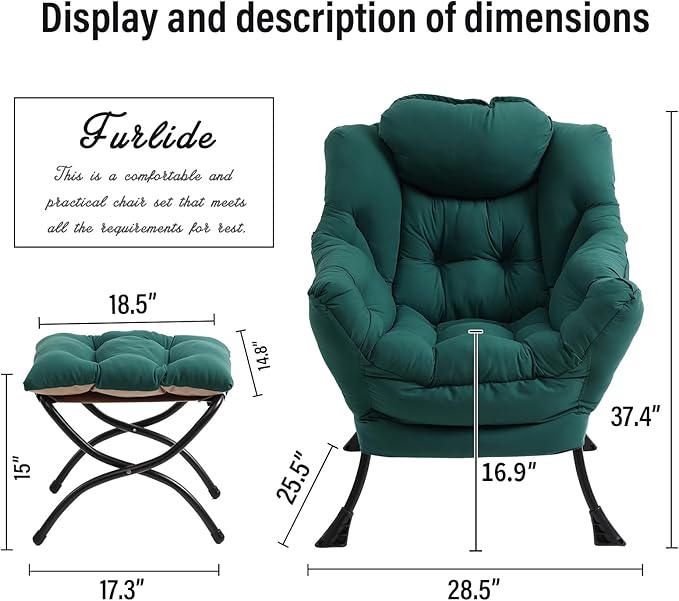 Lazy Chair with Ottoman, Modern Chair with Folding Footrest, Lounge Accent Chair, Comfortable Reading Chair (Peach Dark Green) - LeafyLoom