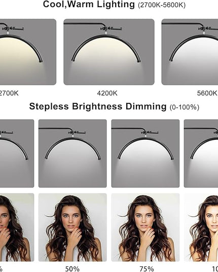 LED Half Moon Light Lash Lamp for Eyelash Extensions – Adjustable Brightness & Height & Warm to Cool temperature Lash Light with Phone Holder for Tattoo Artists, Nail Techs, Estheticians - LeafyLoom
