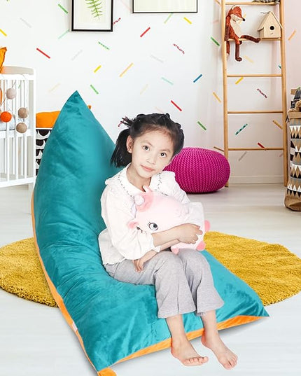 Stuffed Animal Storage Bean Bag Chair Cover, Velvet Turquoise Orange Plush Toy Storage Stuff and Sit Seat for Kids/Teens/Adults, 52" x 31" Extra Large Triangle Sofa, 200L/52Gal, Cover Only - LeafyLoom