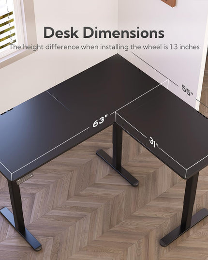 Claiks L Shaped Standing Desk Adjustable Height, Dual Motor Electric Corner Standing Desk, 63x55 inch Sit Stand up Desk with Splice Board, White LeafyLoom