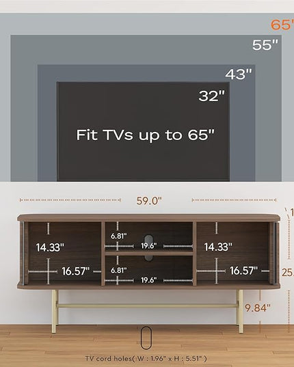 roomfitters Sideboard Buffet Cabinet with Sliding Doors, Mid Century Modern Credenza with 2 Tambour Doors, Minimalist Accent Storage Cabinet for Living Room, Media Console with Storage, Walnut Black - LeafyLoom