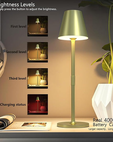 LED CordlessTable Lamp,4000mAh Rechargeable Battery Desk lamp,3 Level Brightness Night Light, Simple Design, for Couple Dinner/Coffee Table/Restaurant/Bedroom(Champagne gold 4Pack) - LeafyLoom