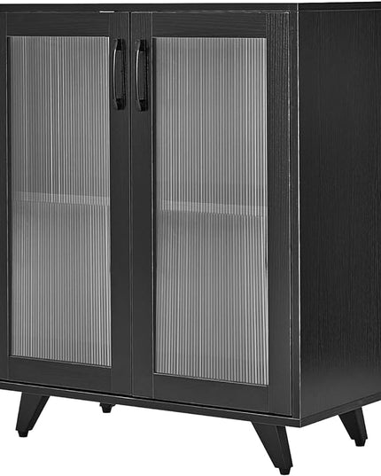 Panana Kitchen Buffet Server Table Accent Sideboard Cupboard Server Buffet Console Table with Doors Cabinet(27inch, black) - LeafyLoom