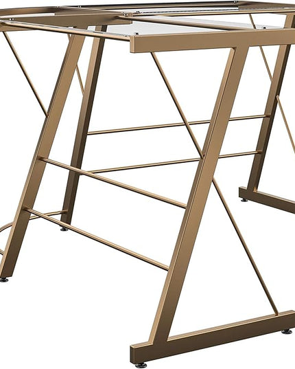 Ameriwood Home Odin Glass L-Shaped Computer Desk, Gold - LeafyLoom