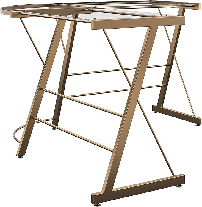Ameriwood Home Odin Glass L-Shaped Computer Desk, Gold - LeafyLoom