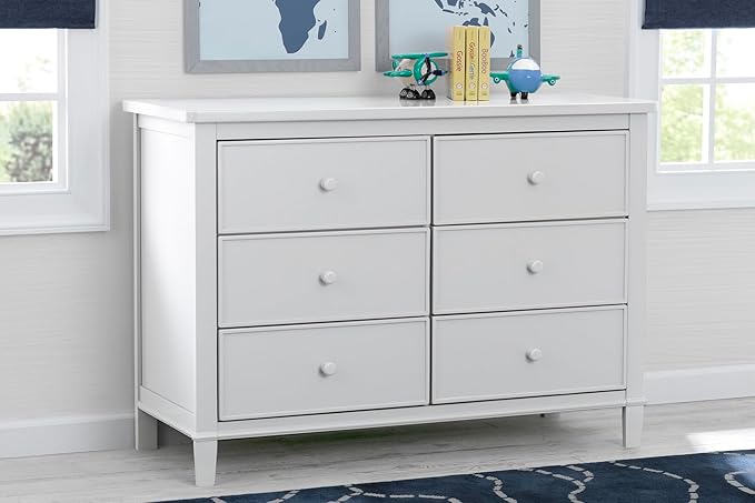 Delta Children Haven 6 Drawer Dresser, White + Perry 6-in-1 Convertible Crib - Greenguard Gold Certified, White (Bundle) - LeafyLoom