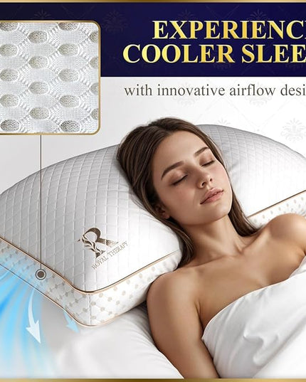 Royal Therapy 2-Pack Queen Memory Foam Pillow, Adjustable Shredded Odor-Free Pillow for Neck & Shoulder Pain Relief, Support for Back, Stomach, Side Sleepers, AirFlowPRO - LeafyLoom