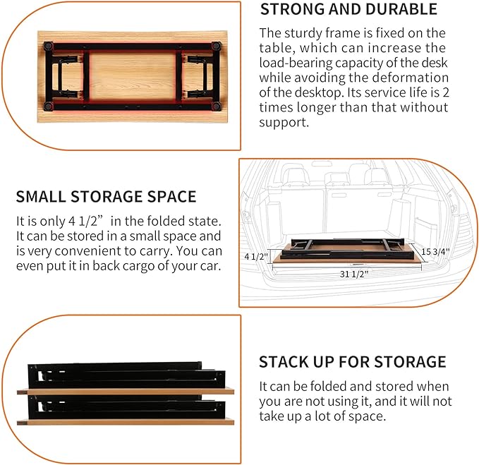 Need Folding Desk Small Desk 31 1/2" No Assembly Foldable Computer Desk for Small Space/Home Office/Dormitory,Teak&Black Frame - LeafyLoom
