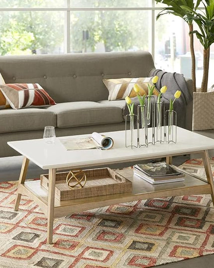 Madison Park Parker Table Modern Mid-Century Accent Living Room Furniture, 48" W x 24" D x 17" H, Off-White/Black - LeafyLoom