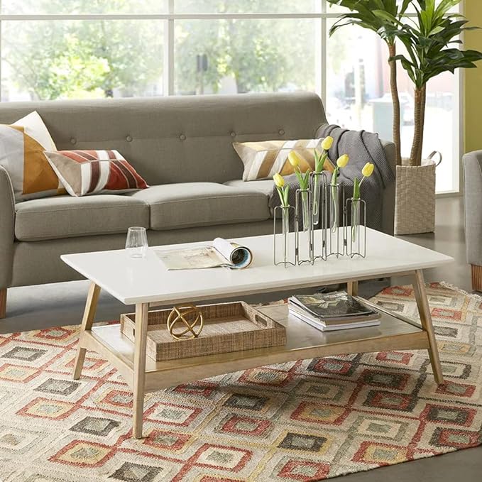 Madison Park Parker Table Modern Mid-Century Accent Living Room Furniture, 48" W x 24" D x 17" H, Off-White/Black - LeafyLoom