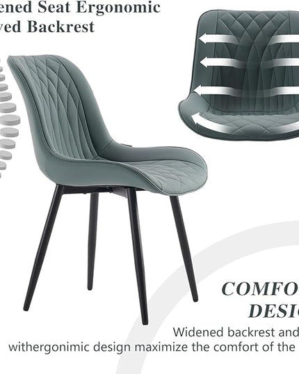 YOUNIKE Dining Chairs set of 2 with High Back Mid Century Modern Kitchen & Dining Room Chairs PU Faux Leather Upholstered sillas de comedor Comfortable Padded Accent Chair with Metal Leg Greyish Green - LeafyLoom