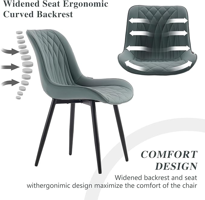 YOUNIKE Dining Chairs set of 2 with High Back Mid Century Modern Kitchen & Dining Room Chairs PU Faux Leather Upholstered sillas de comedor Comfortable Padded Accent Chair with Metal Leg Greyish Green - LeafyLoom