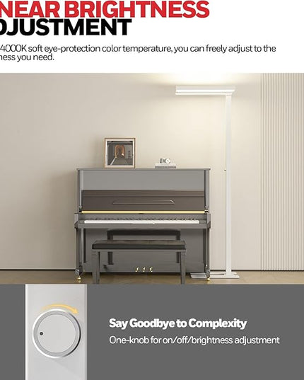 Honeywell LED Floor Lamp Modern - 02E Pro Sunturalux™ Eye Caring Standing Light, 10040LM Dimmable Reading Tall Lampara for Home Office Living Room Bedroom,100W,4000K Natural Daylight - LeafyLoom