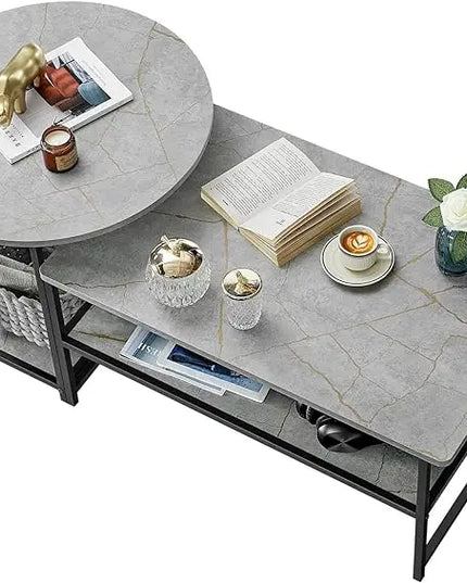 WOHOMO Coffee Table, Modern Style Coffee Tables for Living Room Marble Center Table with Storage 2 in 1Detachable Table Set,Grey Marble - LeafyLoom