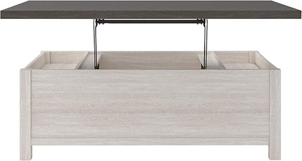 Signature Design by Ashley Dorrinson Farmhouse Lift Top Coffee Table with Storage, Antique White & Brown - LeafyLoom