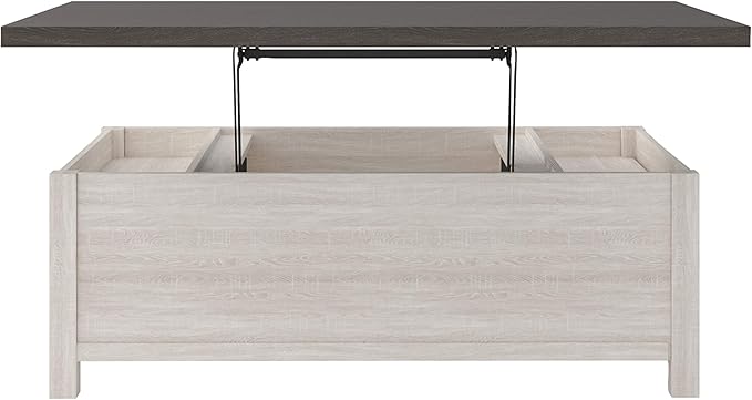Signature Design by Ashley Dorrinson Farmhouse Lift Top Coffee Table with Storage, Antique White & Brown - LeafyLoom