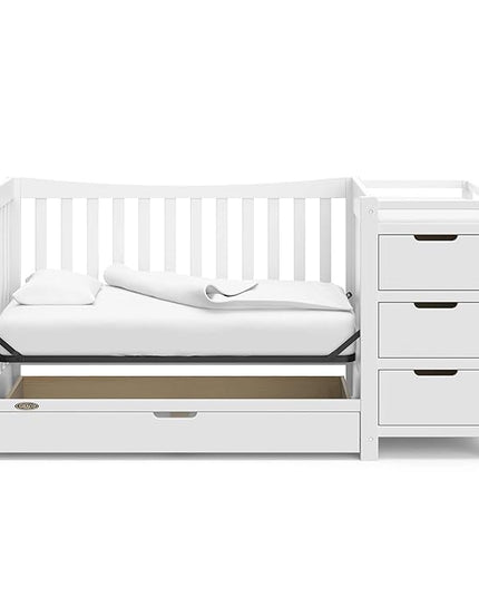 Graco Remi 4-In-1 Convertible Crib & Changer With Drawer (White) – GREENGUARD Gold Certified, Crib And Changing-Table Combo, Includes Changing Pad, Converts To Toddler Bed, Full-Size Bed - LeafyLoom