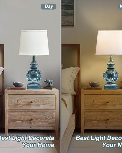 20.75" Farmhouse Table Lamps for Bedroom Set of 2, Rustic Bedside Lamps with 2 USB Port, Retro side table lamp Antique Nightstand Lamp for Living Room End Table Office Country, Traditional Washed Blue - LeafyLoom