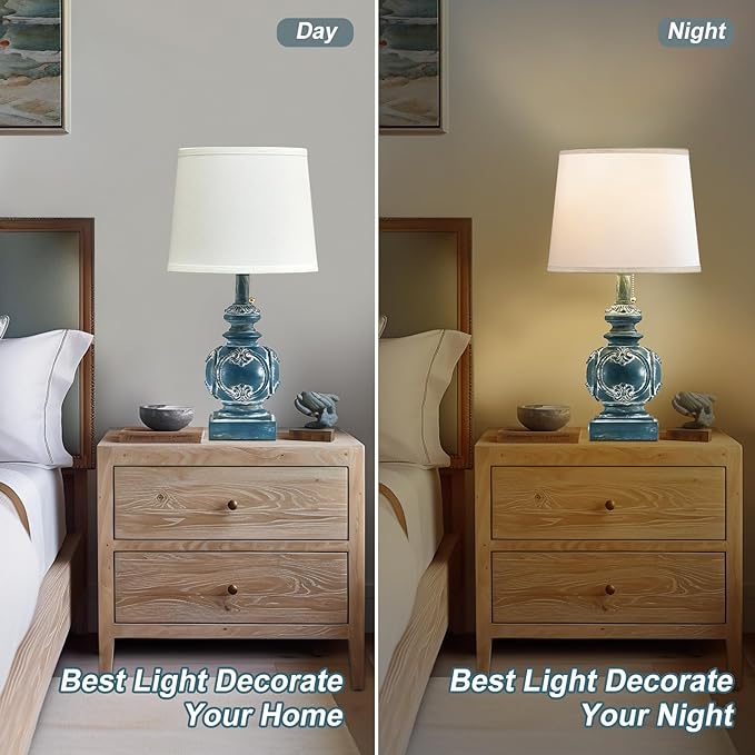 20.75" Farmhouse Table Lamps for Bedroom Set of 2, Rustic Bedside Lamps with 2 USB Port, Retro side table lamp Antique Nightstand Lamp for Living Room End Table Office Country, Traditional Washed Blue - LeafyLoom