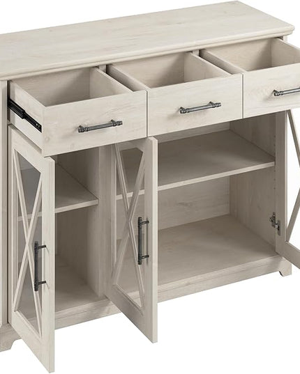 Bush Furniture Lennox Farmhouse Stand for 65 Inch TV | Living Room Entertainment Center with Storage, 46W, Linen White Oak - LeafyLoom