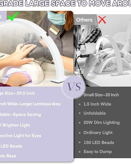 MYSWEETY Half Moon Light for Nail Desk, 29.5'' Foldable Led Nail Tech Lamp, Desk Lamp with Stepless Dimming & Color Temperature, Lash Light for Eyelash Extensions, Tattoo, Eyebrows, Facial - LeafyLoom
