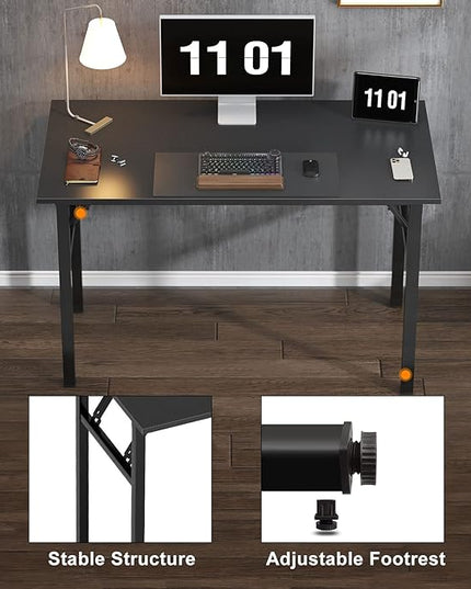 Need Computer Desk Office Desk 47 inches Folding Table with BIFMA Certification Computer Table Workstation No Install Needed, Black Brown - LeafyLoom