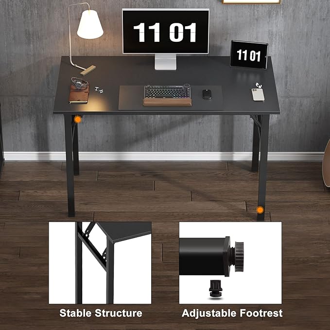 Need Computer Desk Office Desk 47 inches Folding Table with BIFMA Certification Computer Table Workstation No Install Needed, Black Brown - LeafyLoom