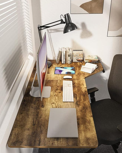 Marsail L Shaped Electric Standing Desk, 55x34 Inch Standing Desk Adjustable Height with Headphone Hook, Large Computer Desk Sit Stand Desk for Home Office Sturdy Writing Workstation, Vintage - LeafyLoom