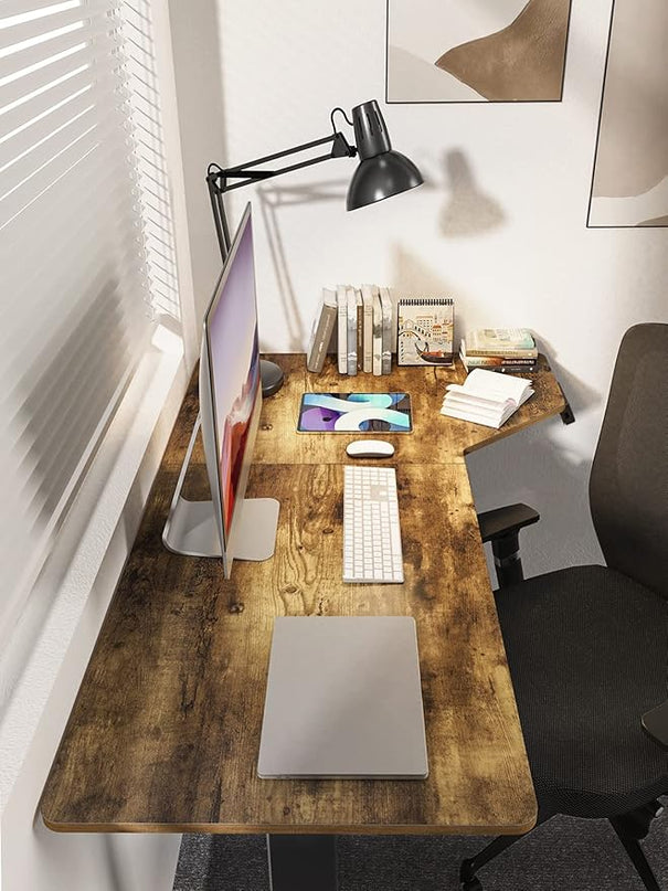 Marsail L Shaped Electric Standing Desk, 55x34 Inch Standing Desk Adjustable Height with Headphone Hook, Large Computer Desk Sit Stand Desk for Home Office Sturdy Writing Workstation, Vintage - LeafyLoom