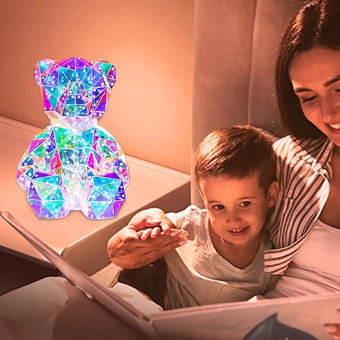 LED Colorful Teddy Bear Night Light, Kids Toys, Bedside Lamp, Mom Kids Birthday Valentine's Day Gift - Table Decoration - with USB Plug and Gift Box - LeafyLoom
