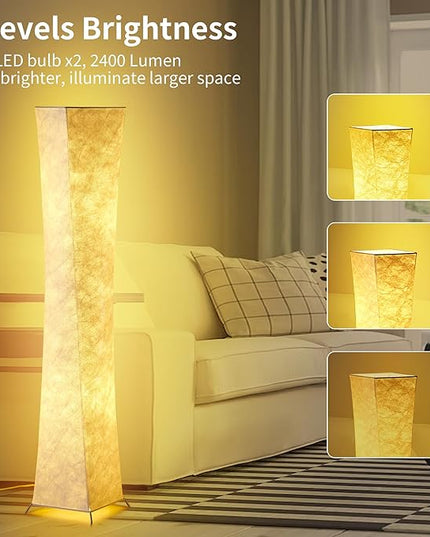 chiphy Floor Lamp, Dimmable 64" Tall Standing Lamp, 3 Levels Adjustable Brightness 12Wx2 LED Bulbs, Column Floor Light w/White Fabric Shade, Home Decor for Living Room, Bedroom, Kids Room - LeafyLoom